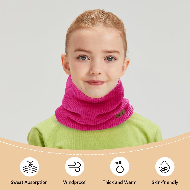 XFUEL Kids Neck Warmer, 2 Pack, Knitted Winter Neck Gaiter, Fleece Lined Infinity Scarf for Boys Girls (rose pink,purple) - Image 4
