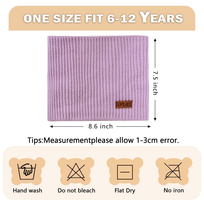 XFUEL Kids Neck Warmer, 2 Pack, Knitted Winter Neck Gaiter, Fleece Lined Infinity Scarf for Boys Girls (rose pink,purple) - Image 3