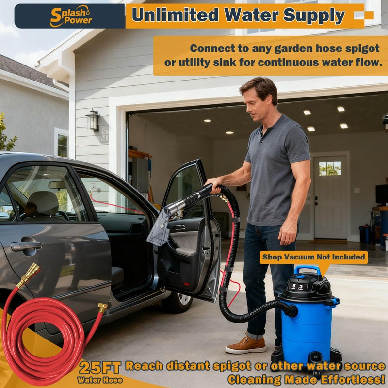 SplashPower Universal Fit Any Existing Shop Vac Hose Extractor Kit Better Attachment Wet-dry Vacuums with 2-1/2" 1-7/8" 1-1/4" Adapter for Carpet Cleaning, Upholstery & Auto Detailing - Image 5