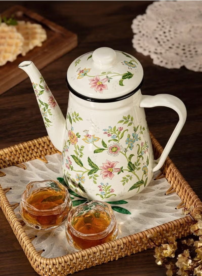 SILADEFU 1pc Enamel Coffee Pot,Floral Pattern Pour-Over Kettle,1.2L Large Capacity Coffee Pot,Handle Pot Coffee Pot Narrow Mouth Oil Pot Boiling Pot,Home Boiling Pot, Tea Pot,Suitable For Electric Stove Gas Brewing Coffee Or Tea - Image 3