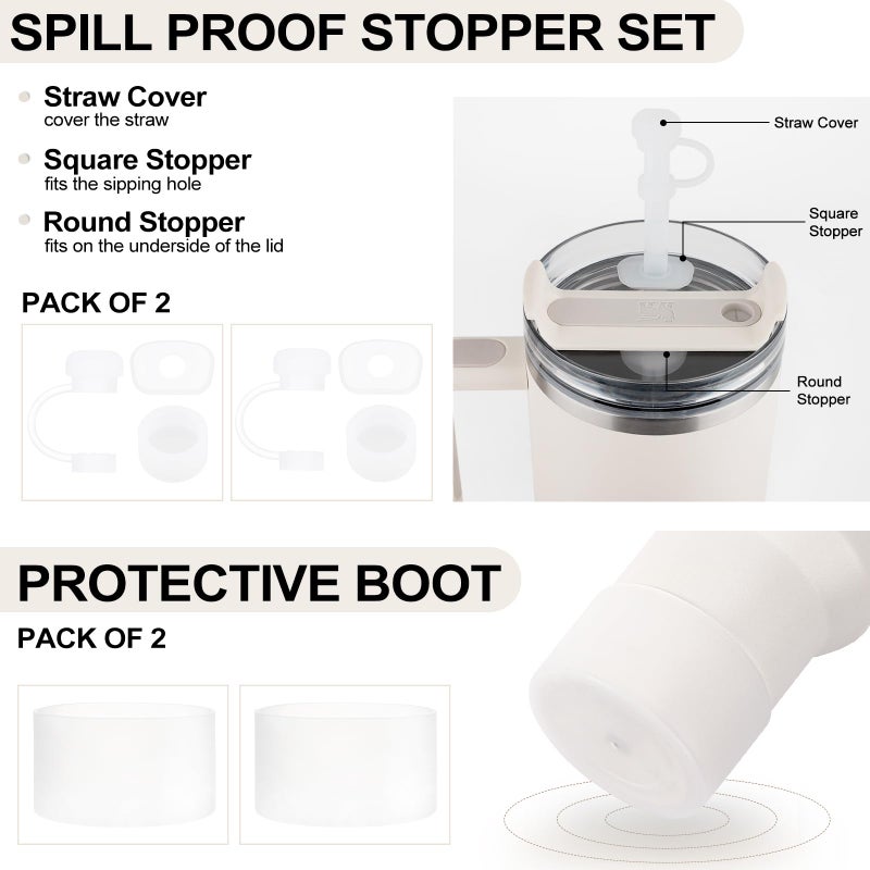 HYZ 8 Piece Accessories for Stanley Cup, Silicone Spill Proof Stopper Set and Protective Boot Including Straw Cover Cap for Stanley H2.0 20oz 30oz 40oz Tumbler, Clear - Image 2