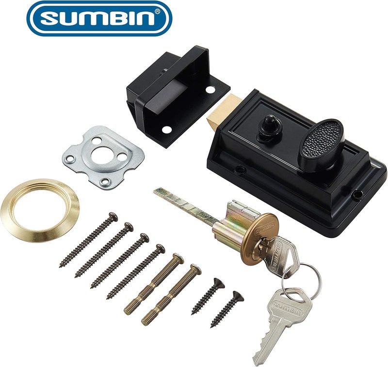 SUMBIN Rim Night Latch for Front Door Black Color - Image 2