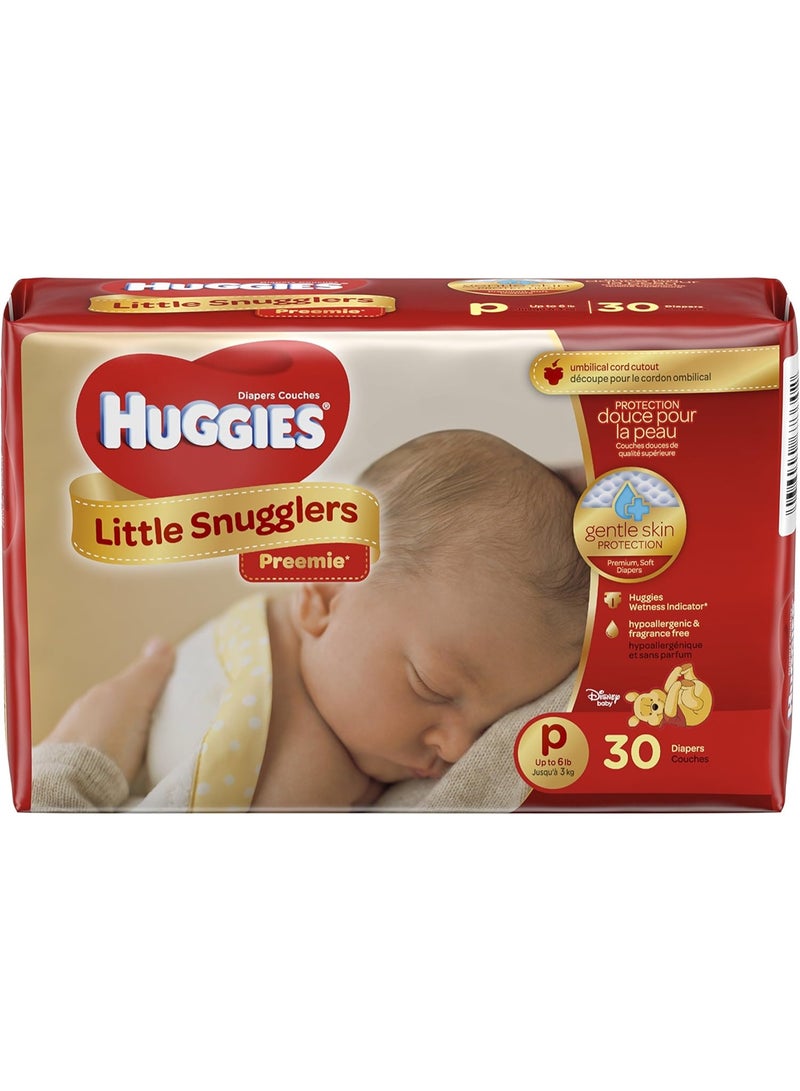 Kimberly-Clark Huggies Gentle Care Preemies Diapers, Size P, 30-Count, Package may vary - Image 1
