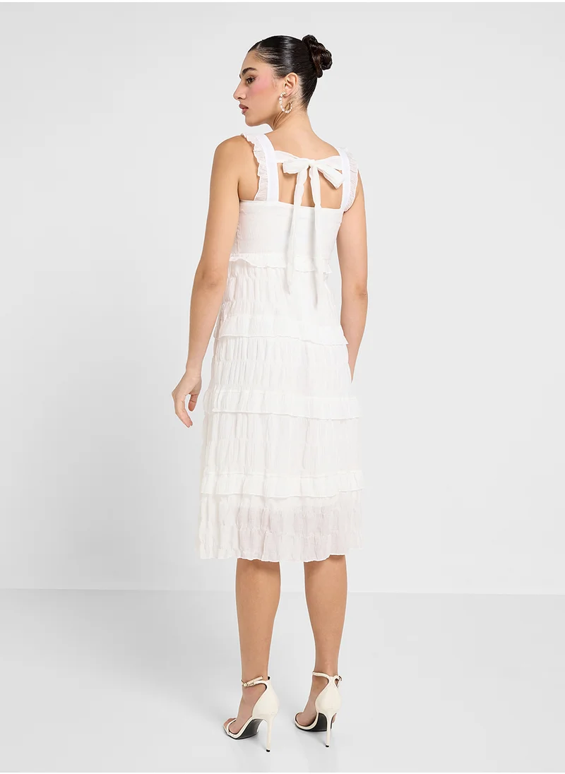 Ginger Square Neck Shirred Tiered Ruffle Dress