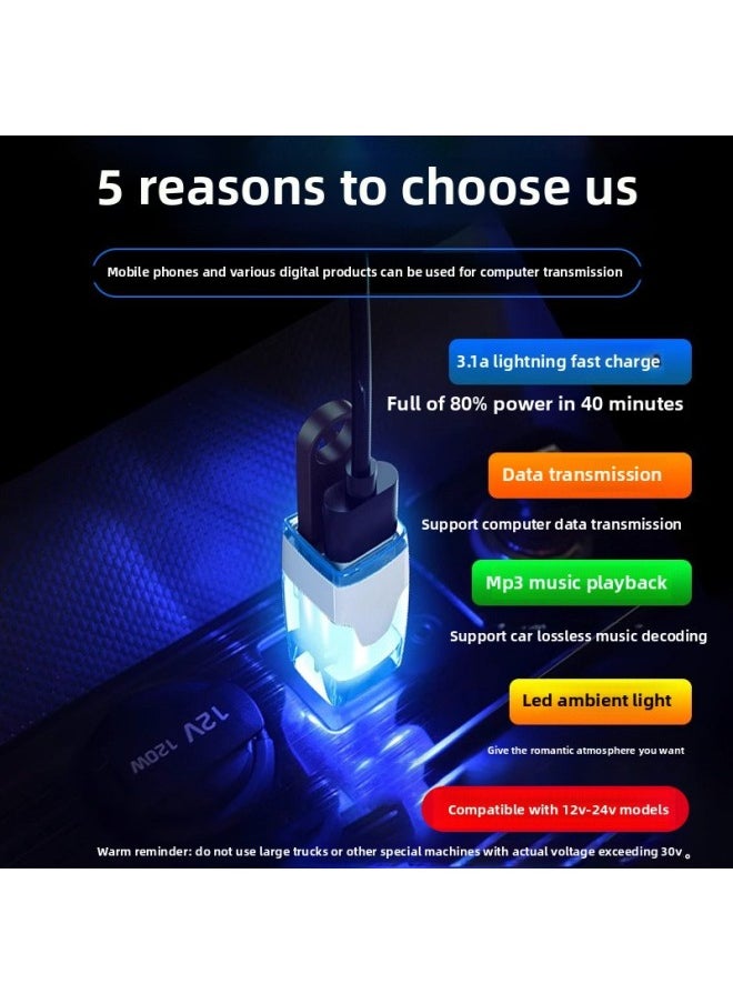 Generic - Car Usb Extension Head Universal Charger Data Conversion Plug USB Splitter Mp3 Car Mobile Phone Fast Charging-Interface Form:3.1 Lightning Fast Charge + Headlamp + S Data Transmission - Image 1