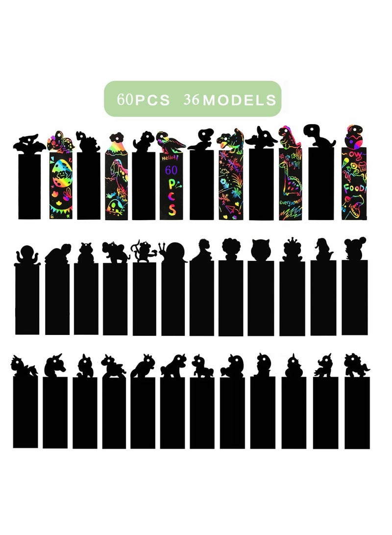 KASTWAVE علامات قوس قزح السحرية للأطفال من Scratch Art، علامات هدايا فنية للخدش من الورق مصنوعة يدويًا على شكل حيوانات مع 60 حبلًا ملونًا و30 قلمًا لهدايا الفصل الدراسي، وحشو حقائب الحفلات للأطفال (60 قطعة) - Image 2