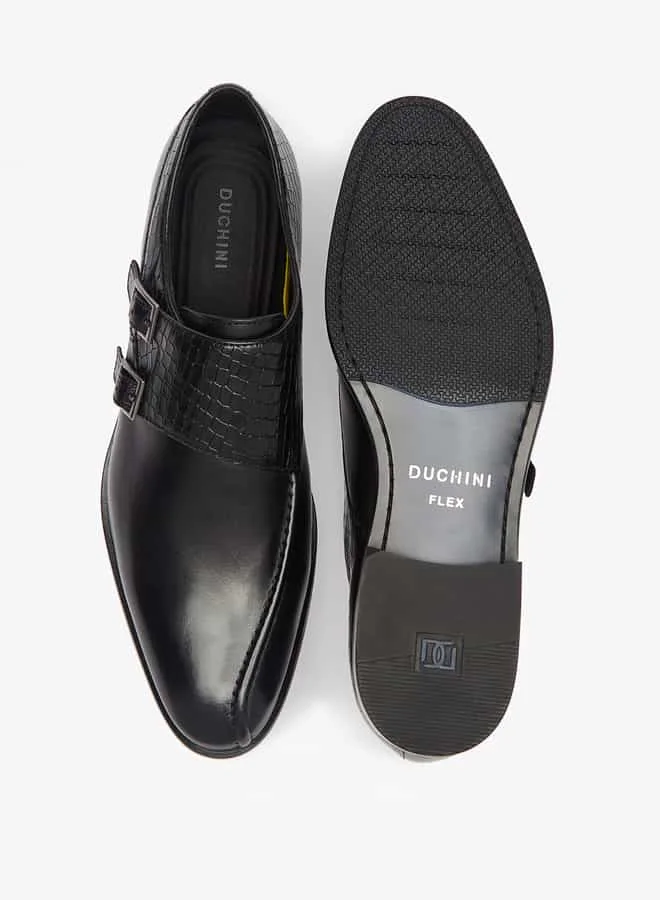 DUCHINI Men's Textured Slip-On Monk Shoes with Buckle Closure