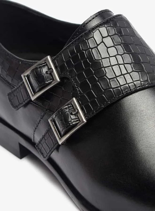 DUCHINI Men's Textured Slip-On Monk Shoes with Buckle Closure