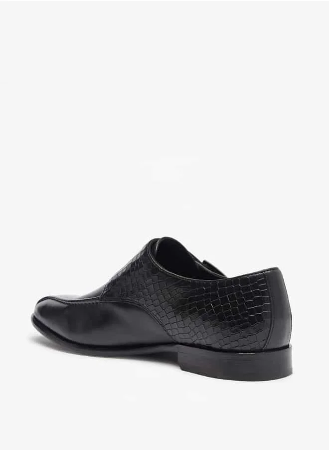 DUCHINI Men's Textured Slip-On Monk Shoes with Buckle Closure