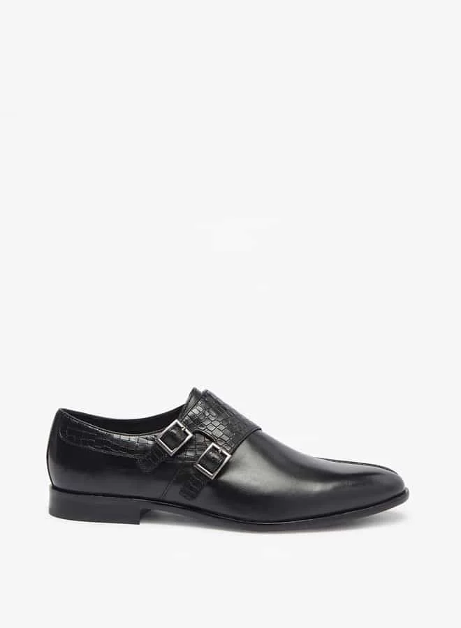 DUCHINI Men's Textured Slip-On Monk Shoes with Buckle Closure