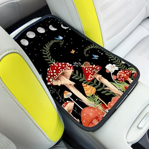 Adastrah Red Mushroom Auto Center Console Pad,Soft Waterproof Car Center Console Cover Auto Armrest Seat Box Cover Protector for Most Vehicle SUV Truck Car - Image 1
