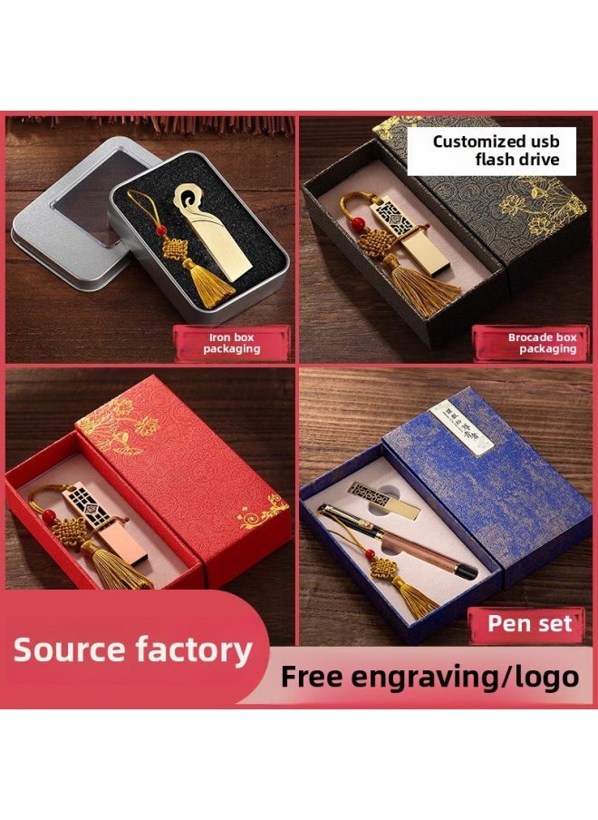 Creative USB Flash Drive Customization Chinese Style USB Flash Drive With Engraving And Printing Logo Gift Box Gift School Anniversary Wedding USB Flash Drive Gift Box Customization-Color:Good Luck + Iron Box-Capacity:1/2/4/8/16/32/64GB  - Image 2