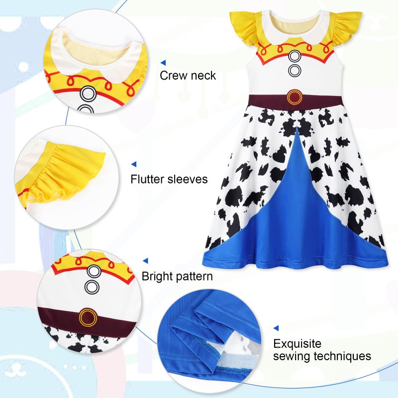 Jurebecia Girls Nightgowns Princess Nightdress for Kids Flutter Sleeves Night Gown Sleepwear Pajamas Nightie 4t Blue Yellow - Image 4