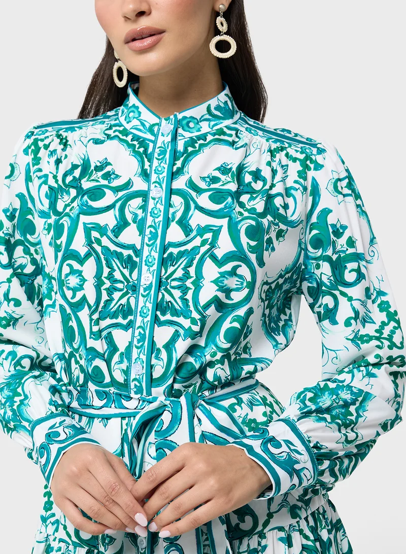 ELLA Printed Shirred Midi Dress