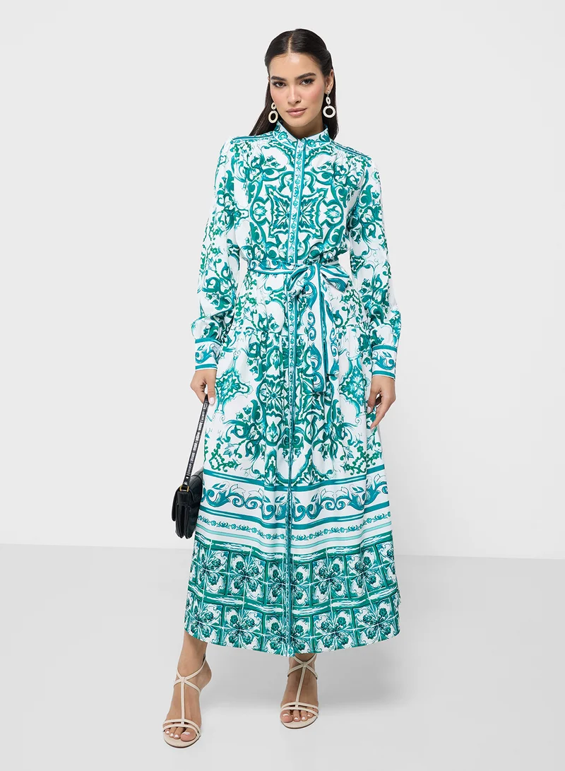ELLA Printed Shirred Midi Dress
