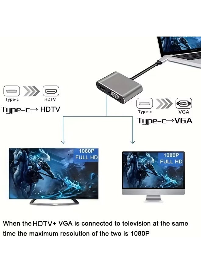 Digital Home Type-C to Hub PD HDTV+VGA+USB Adapter 4-in-1 USB-C Hub Docking Station, Type-C to 4K HDTV VGA Adapter, Fast Charging USB 3.0 PD Hub for All Laptops, MacBook, and MacBook Air - Image 5
