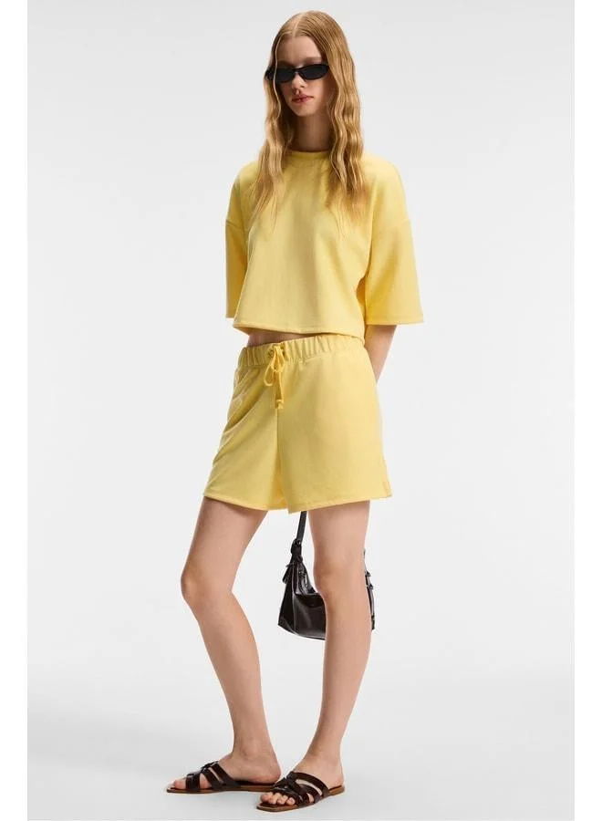 Ethiquet VELA Women's Stretch Fabric Bike Neck Oversized Fit Yellow T-Shirt.