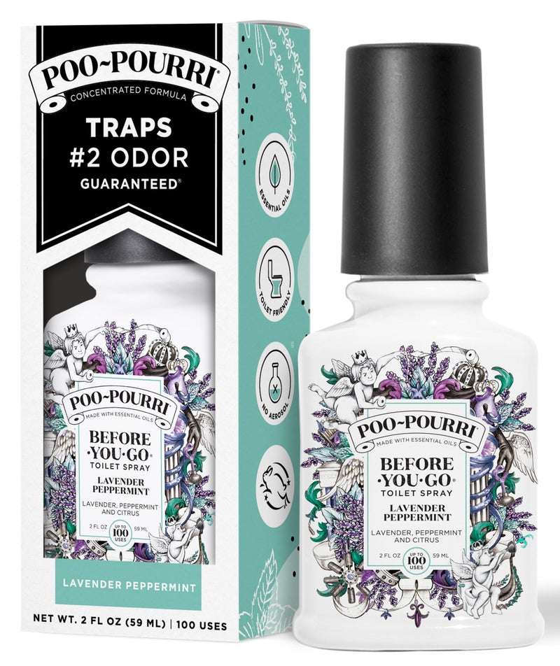 Poo-Pourri Before-You-Go Toilet Spray, Lavender Peppermint, 2 Fl Oz, Up to 100 Uses, Bathroom Odor Deodorizer, Plant-Based with Essential Oils for Home or Work, Travel Essentials, TSA Approved Size - Image 1