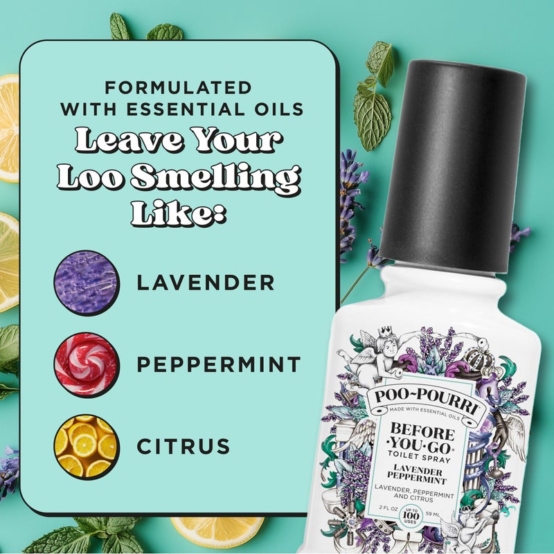 Poo-Pourri Before-You-Go Toilet Spray, Lavender Peppermint, 2 Fl Oz, Up to 100 Uses, Bathroom Odor Deodorizer, Plant-Based with Essential Oils for Home or Work, Travel Essentials, TSA Approved Size - Image 3