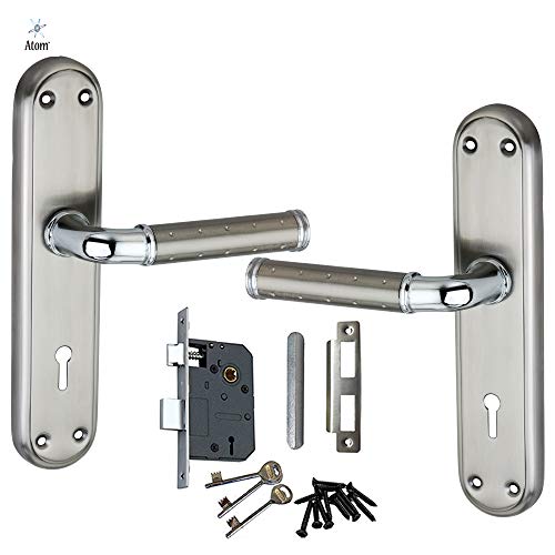 Atom Heavy Duty Mortise Door Lock for Bedroom, Living Room, Main Door, Silver Satin Finish | 3 Keys | 6 Lever Double Stage Lockset for House Hotel Office(FLORADOTTEDKY) - Image 1