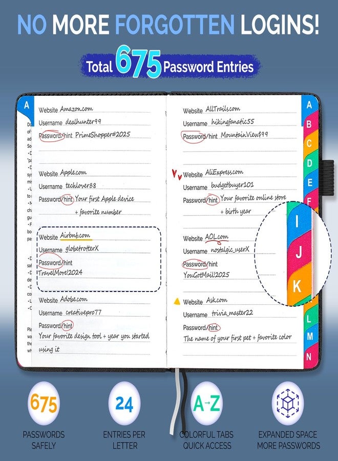 دفتر كلمات المرور (أسود، 4.7 بوصة × 6.2 بوصة) - Image 3