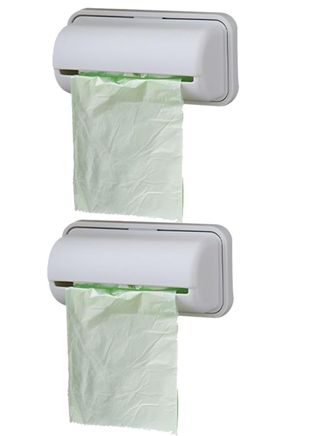 Dranvosk 2Pack Small Trash Bag Dispenser Wall Mount with 2 Hooks for Kitchen Bathroom Waste Bin Can Liner Holder Organizer Under Sink - Image 1
