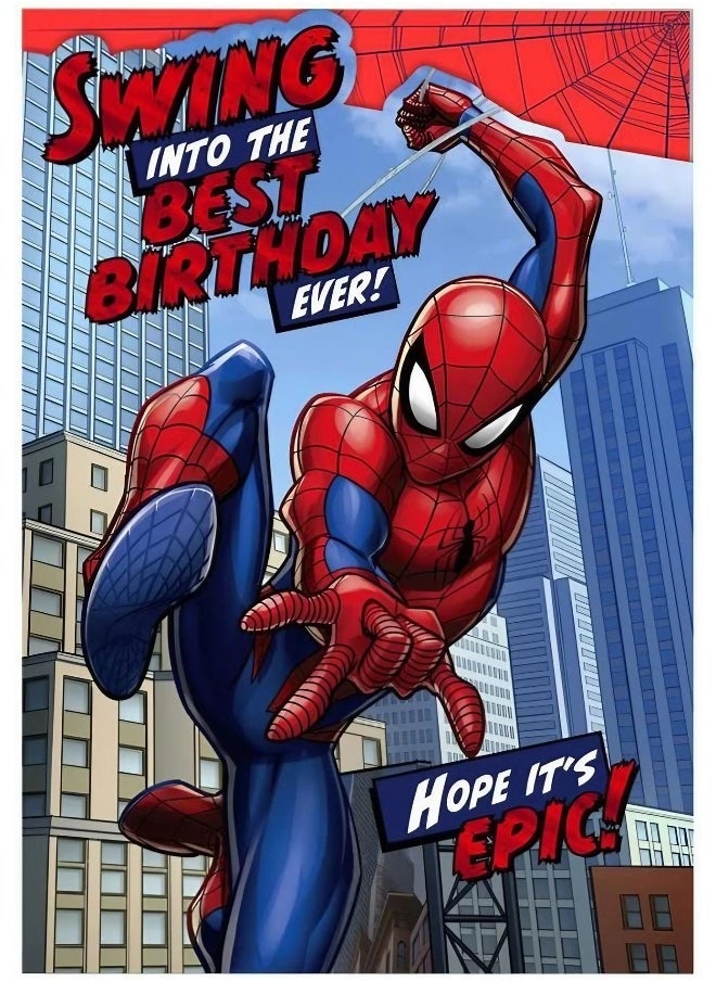 UK Greetings - UK Greetings Marvel Spider-Man Swinging In Birthday Card - Image 1