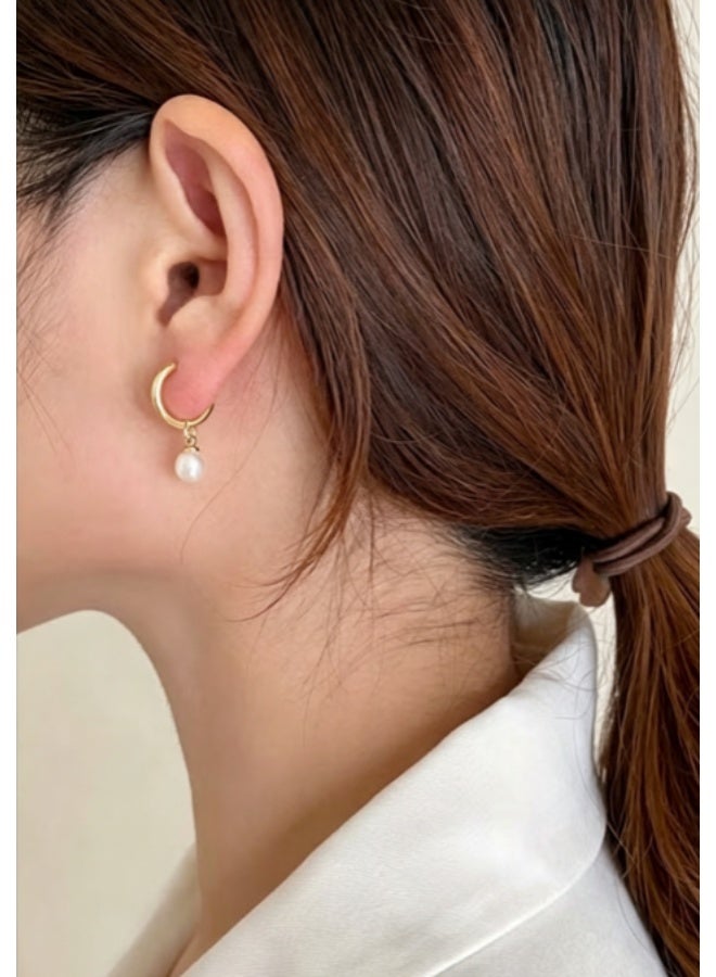 Gecomo Women's pearl drop earrings, small pearl pendant with small hoop earrings, delicate and stylish Bohemian style ladies' birthday gift earrings - Image 2