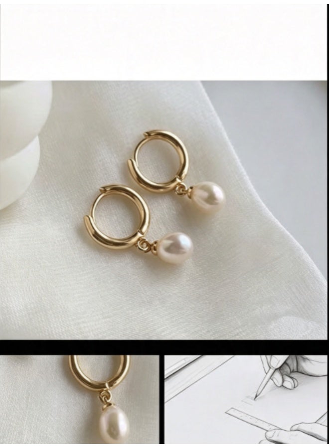 Gecomo Women's pearl drop earrings, small pearl pendant with small hoop earrings, delicate and stylish Bohemian style ladies' birthday gift earrings - Image 3