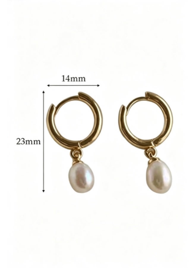 Gecomo Women's pearl drop earrings, small pearl pendant with small hoop earrings, delicate and stylish Bohemian style ladies' birthday gift earrings - Image 5