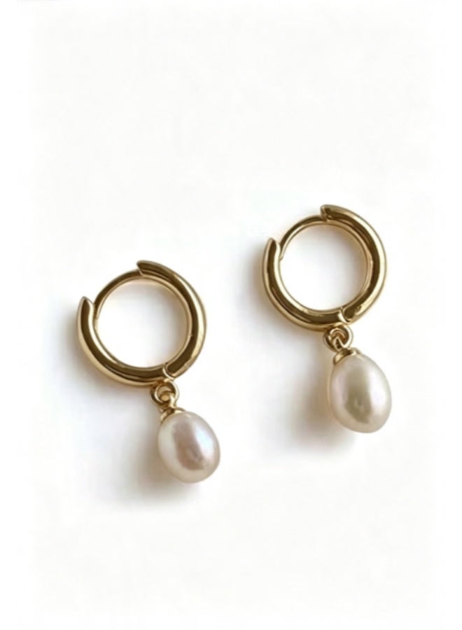 Gecomo Women's pearl drop earrings, small pearl pendant with small hoop earrings, delicate and stylish Bohemian style ladies' birthday gift earrings - Image 4