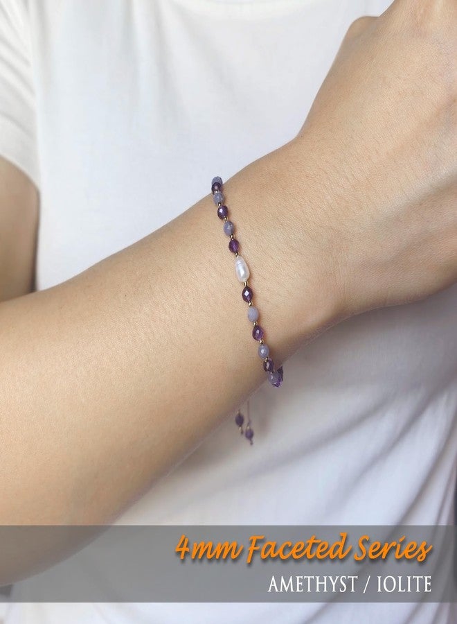 Morchic Easy Adjustable Bracelet: Amethyst, Iolite & Pearl, 14K Gold Plated - Women's Birthday Gift - Image 4