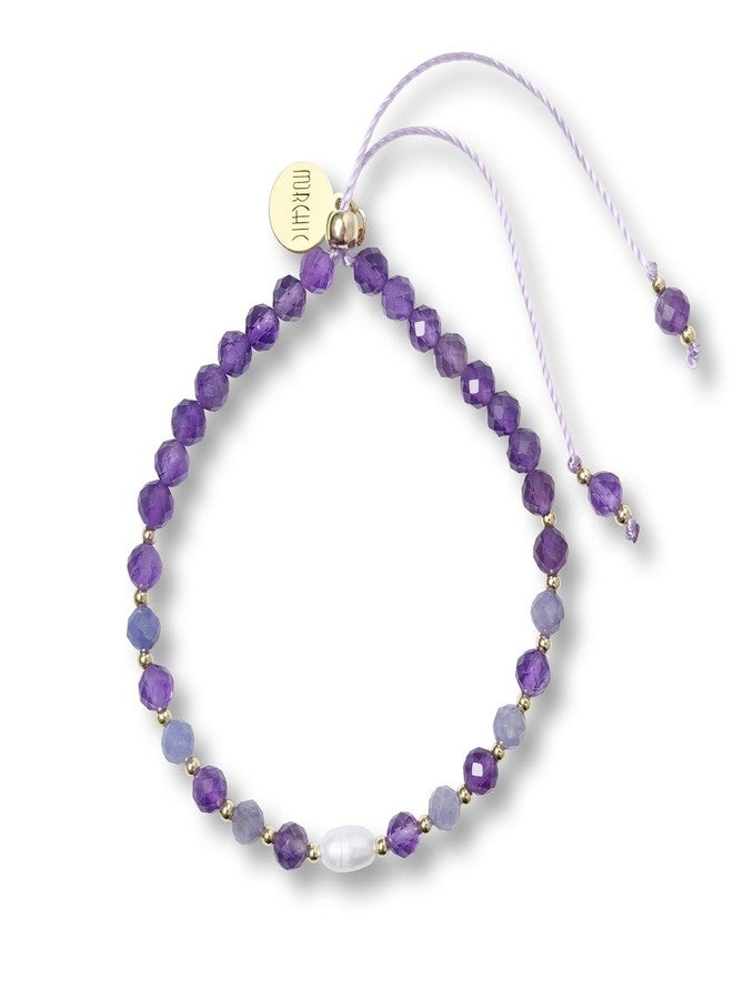 Morchic Easy Adjustable Bracelet: Amethyst, Iolite & Pearl, 14K Gold Plated - Women's Birthday Gift - Image 1