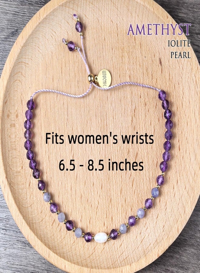 Morchic Easy Adjustable Bracelet: Amethyst, Iolite & Pearl, 14K Gold Plated - Women's Birthday Gift - Image 5