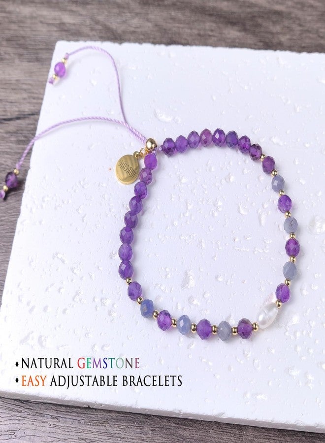 Morchic Easy Adjustable Bracelet: Amethyst, Iolite & Pearl, 14K Gold Plated - Women's Birthday Gift - Image 3