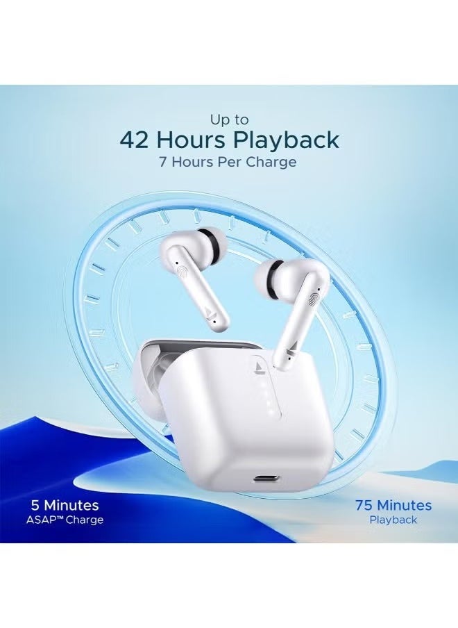 JAJEEK Airdopes 141 Bluetooth TWS Earbuds with 42H Playtime, Low Latency Mode for Gaming, ENx Tech, IWP, IPX4 Water Resistance, Smooth Touch Controls, Pure White - Image 2