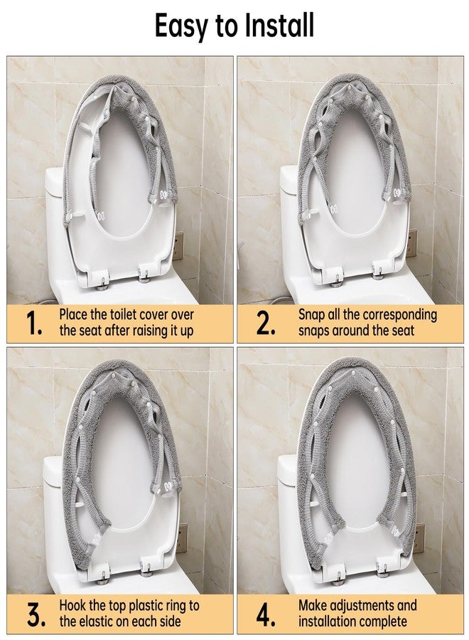 SENOMOR غطاء مقعد المرحاض، غطاء مرحاض ناعم وسميك ودافئ مع أزرار تثبيت قابل للتمدد وقابل للغسل من قماش الألياف، سهل التركيب والتنظيف (رمادي) - Image 5