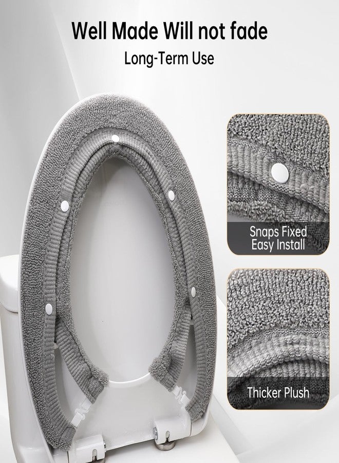 SENOMOR غطاء مقعد المرحاض، غطاء مرحاض ناعم وسميك ودافئ مع أزرار تثبيت قابل للتمدد وقابل للغسل من قماش الألياف، سهل التركيب والتنظيف (رمادي) - Image 2