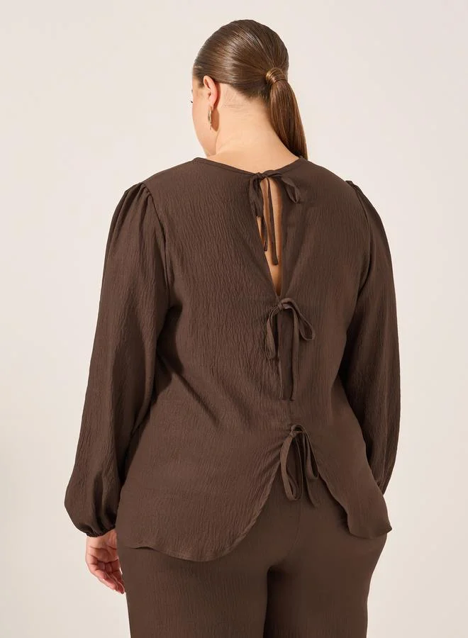 Styli Plus Size Solid Long Sleeve Top