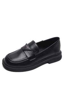 Loquat Round Head Preppy Shoes With Thick Soft Soles Black  - Image 1