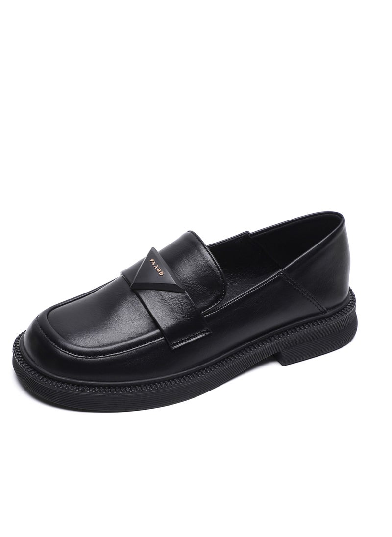 Loquat Round Head Preppy Shoes With Thick Soft Soles Black  - Image 1