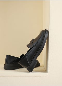 Loquat Round Head Preppy Shoes With Thick Soft Soles Black  - Image 2