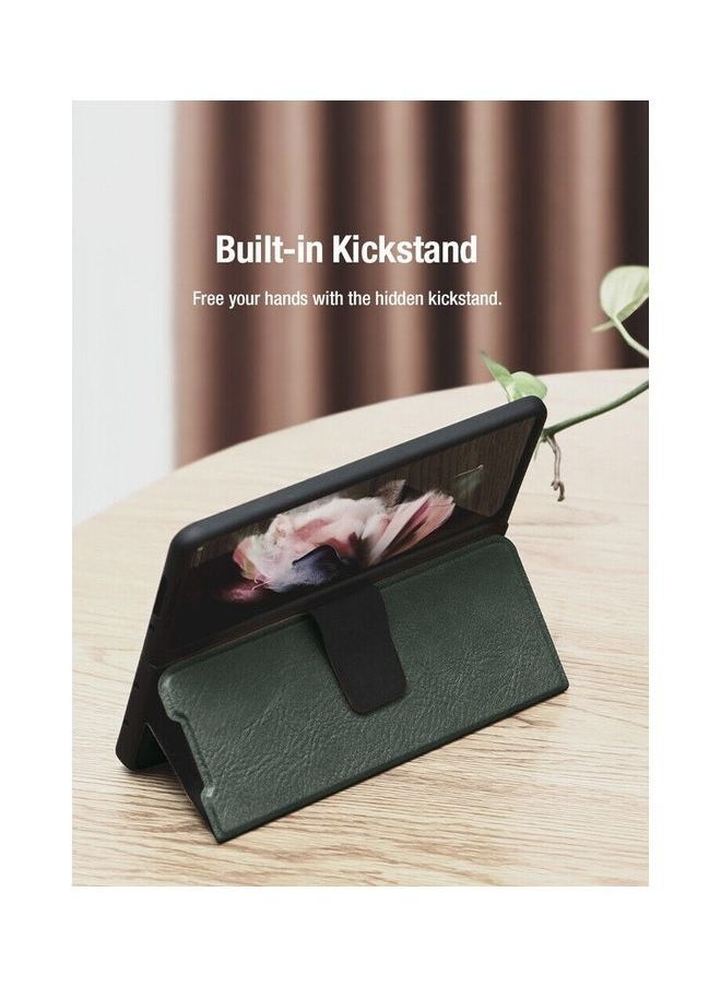 NIBEMINENT Samsung Galaxy Z Fold 3 5G Case with Pen Premium Leather Flip Built-in Kickstand Green  - Image 2