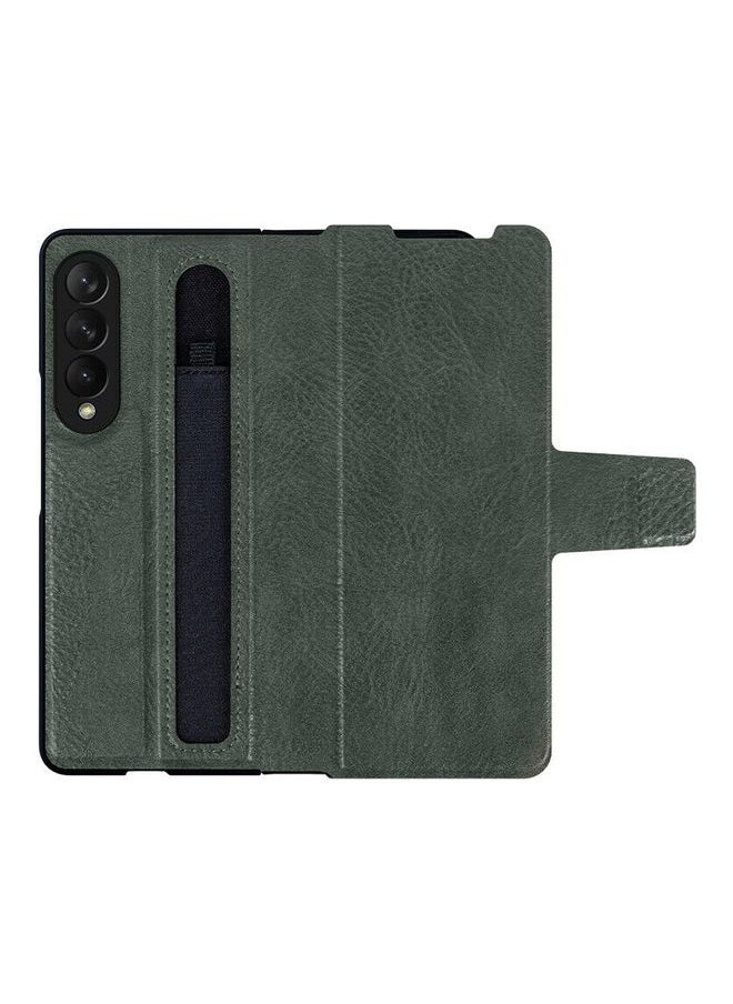 NIBEMINENT Samsung Galaxy Z Fold 3 5G Case with Pen Premium Leather Flip Built-in Kickstand Green  - Image 4