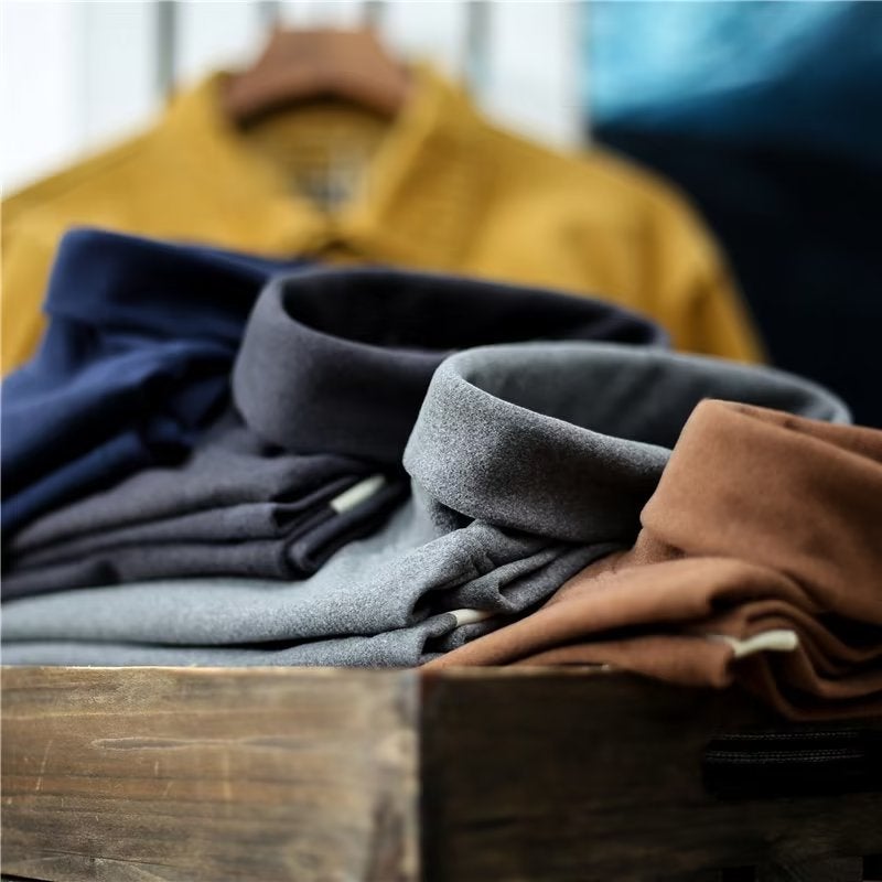Niche Trendy Half Turtleneck Velvet Warm Bottoming Shirt Arm Elbow Patch Men'S Long Sleeve T-Shirt - Image 2
