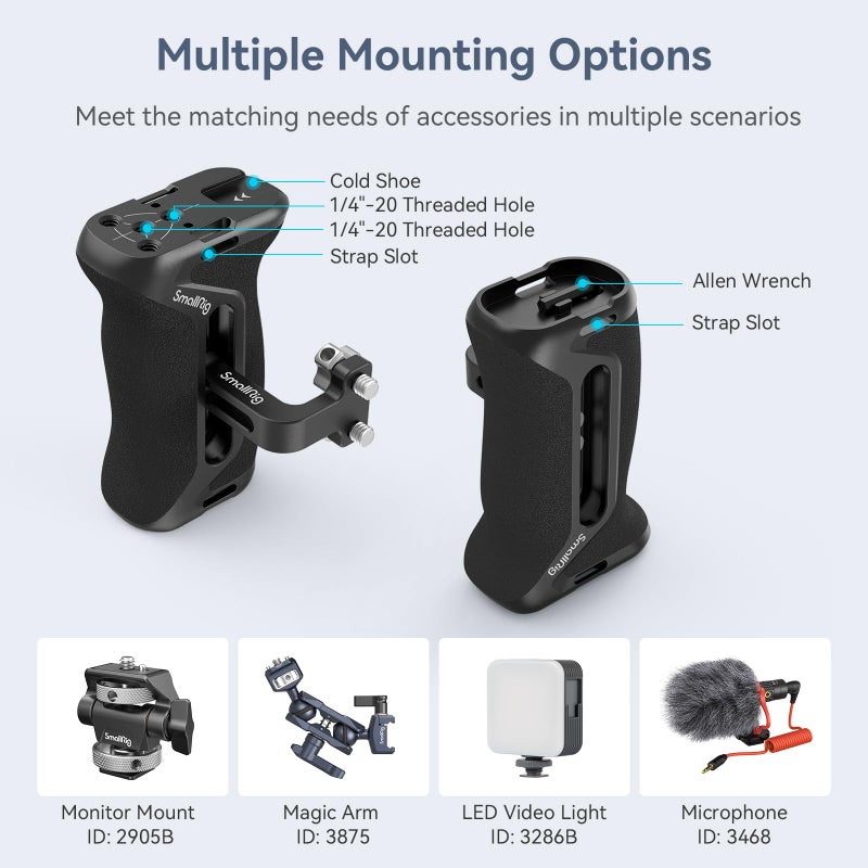 SmallRig Aluminum Side Handle for Camera Cages, Universal Ergonomic Side Handgrip with Bulit-in 1/4"-20 Locating Hole, Strap Hole, Cold Shoe, 36mm Up/Down Adjustable - Image 5