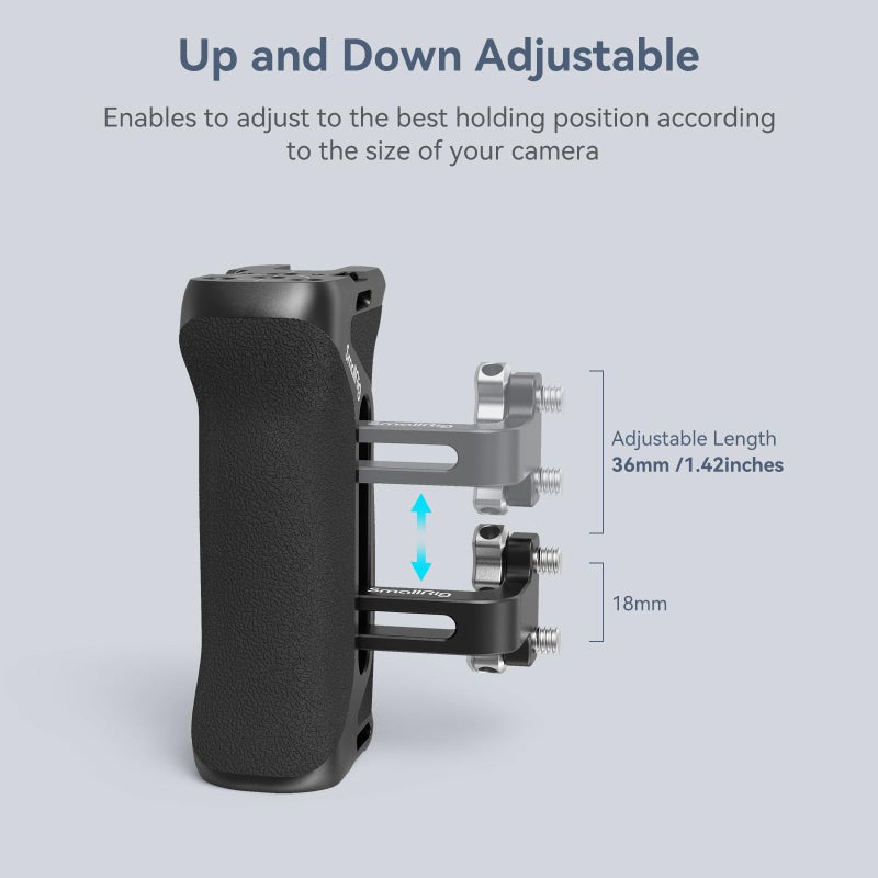 SmallRig Aluminum Side Handle for Camera Cages, Universal Ergonomic Side Handgrip with Bulit-in 1/4"-20 Locating Hole, Strap Hole, Cold Shoe, 36mm Up/Down Adjustable - Image 3