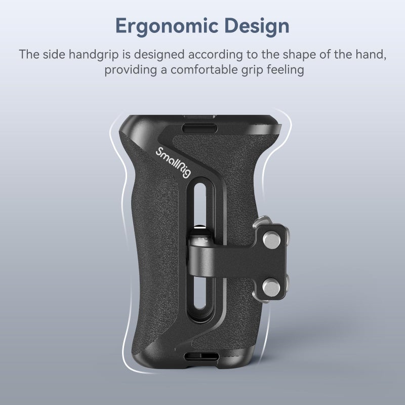 SmallRig Aluminum Side Handle for Camera Cages, Universal Ergonomic Side Handgrip with Bulit-in 1/4"-20 Locating Hole, Strap Hole, Cold Shoe, 36mm Up/Down Adjustable - Image 2