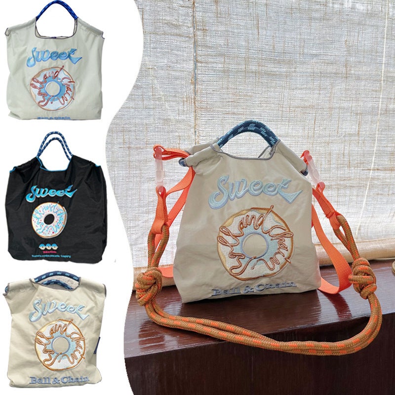 Ball Embroidered Single Shoulder Nylon Large Capacity Commuter Simple Bag Trendy Daily Capacity Shopping Bag Sweet Chain Hundred - Image 2