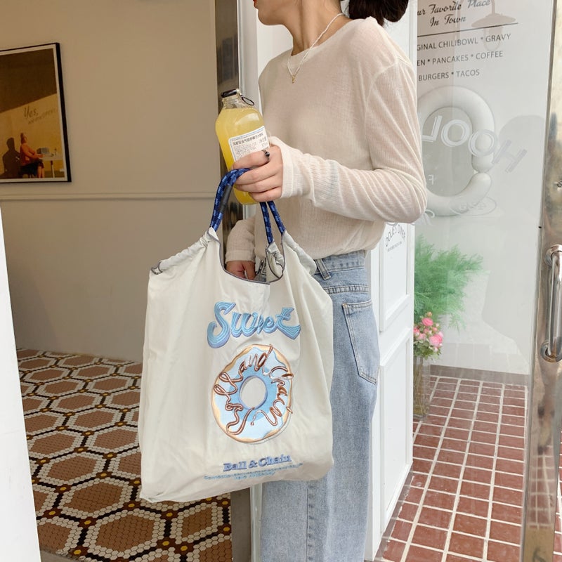 Ball Embroidered Single Shoulder Nylon Large Capacity Commuter Simple Bag Trendy Daily Capacity Shopping Bag Sweet Chain Hundred - Image 3